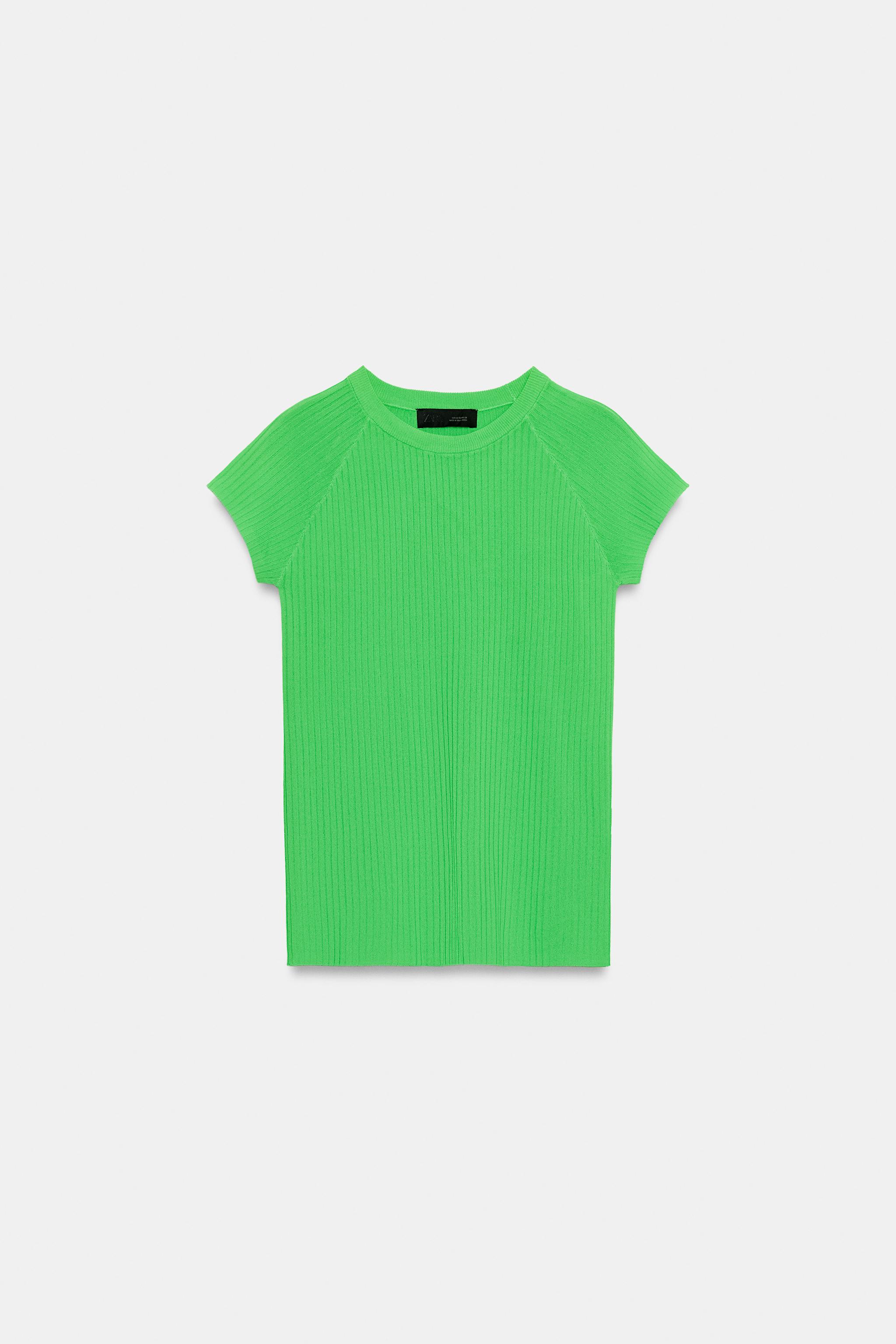 SHORT SLEEVE RIB KNIT TOP